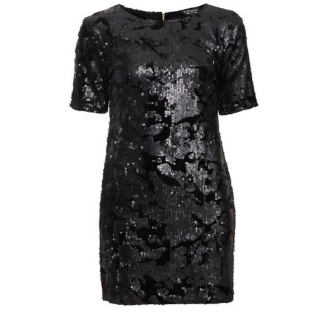 Topshop Black sequin mini dress sz 2